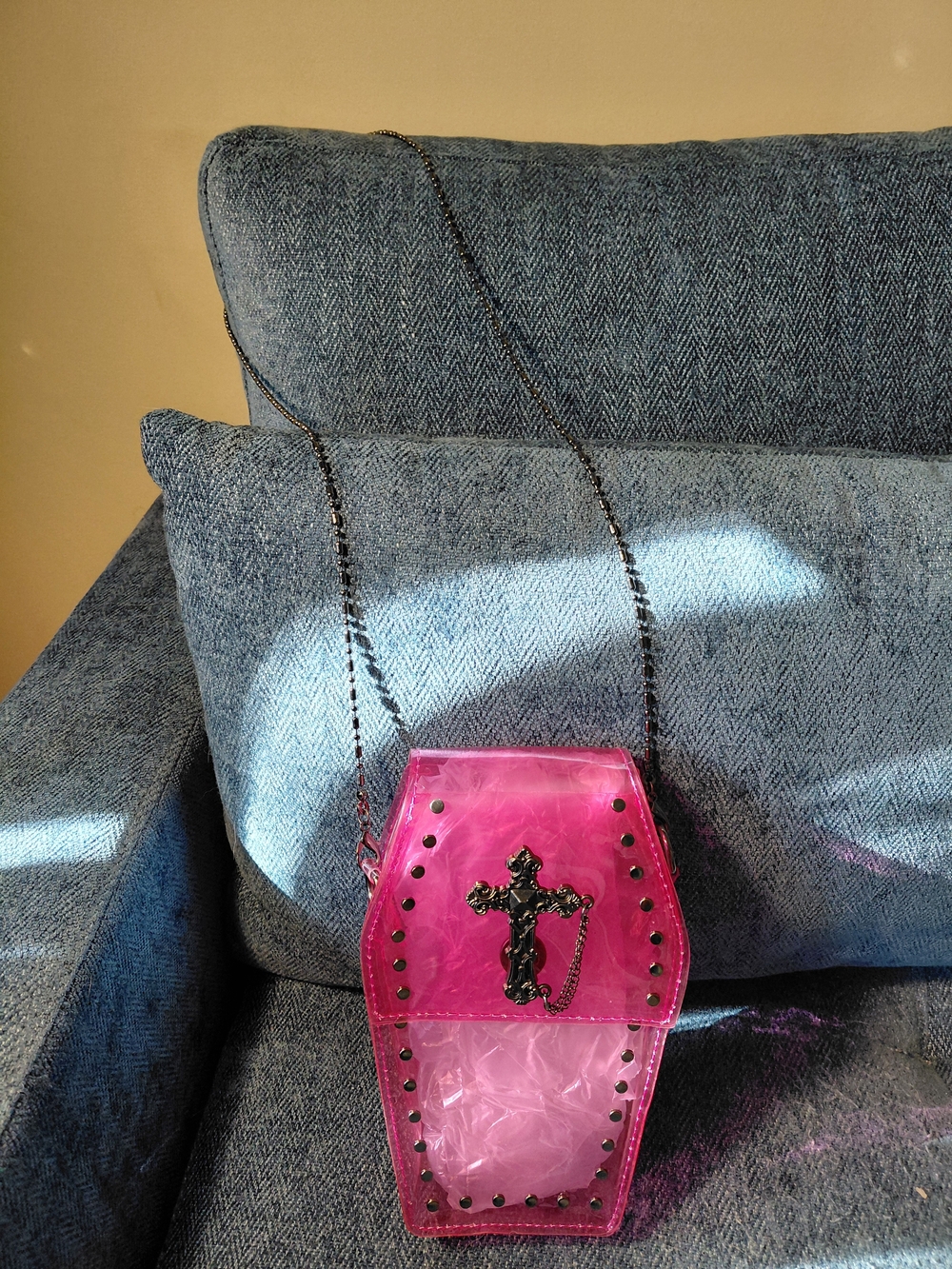Pink Coffin Cross Chain Shoulder Bag